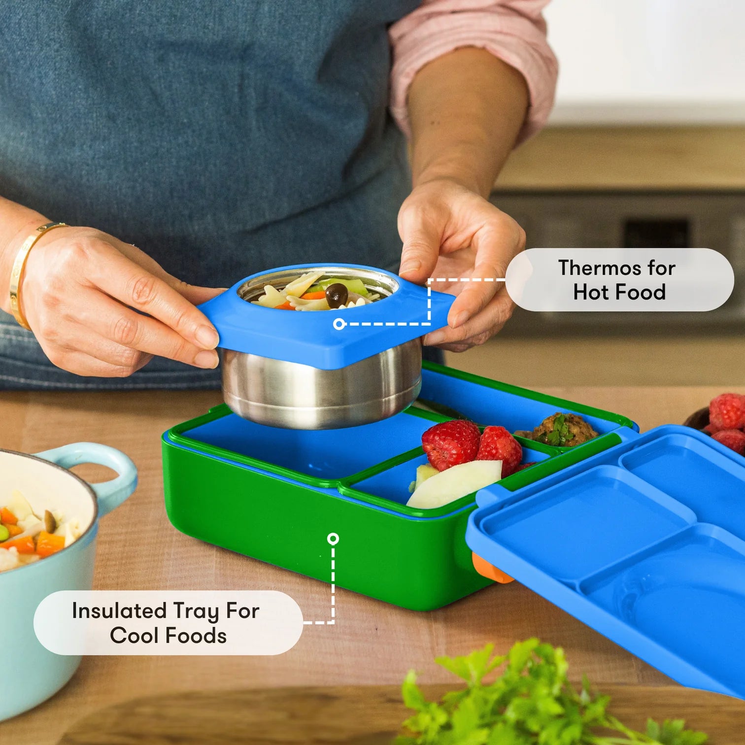 OmieBox hot & cold - Lunchbox s vyberateľnou termonádobou Monster Blue