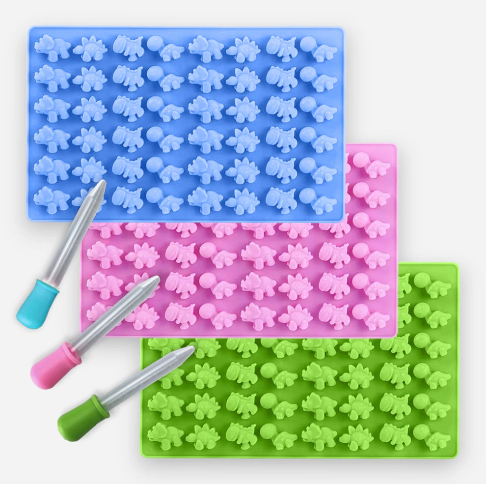 Silikónová forma na gumených dinosauríkov s pipetou  - ružová