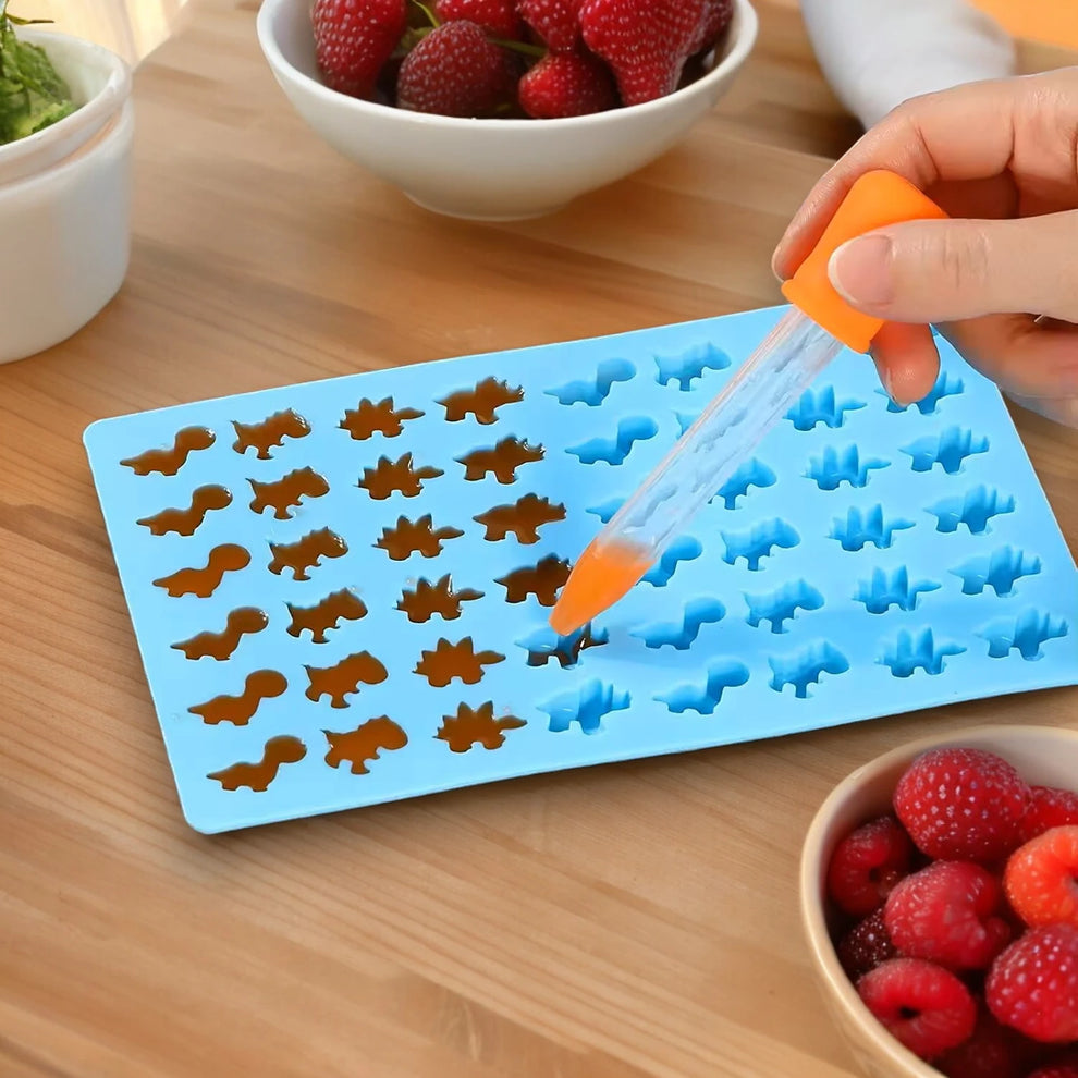 Silikónová forma na gumených dinosauríkov s pipetou  - zelená