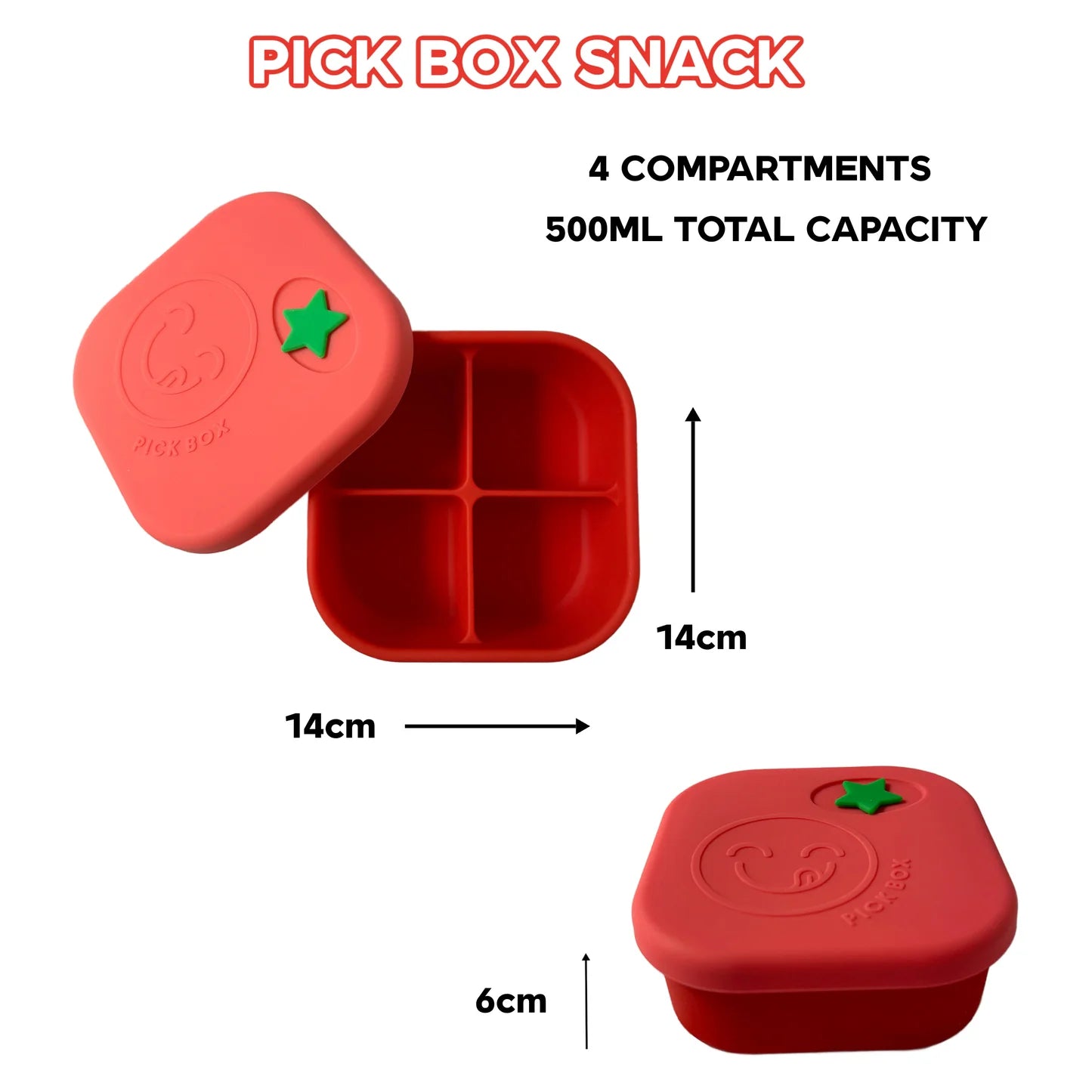 Silikónový Pick Box SNACK - 4 oddelenia - červeno ružový