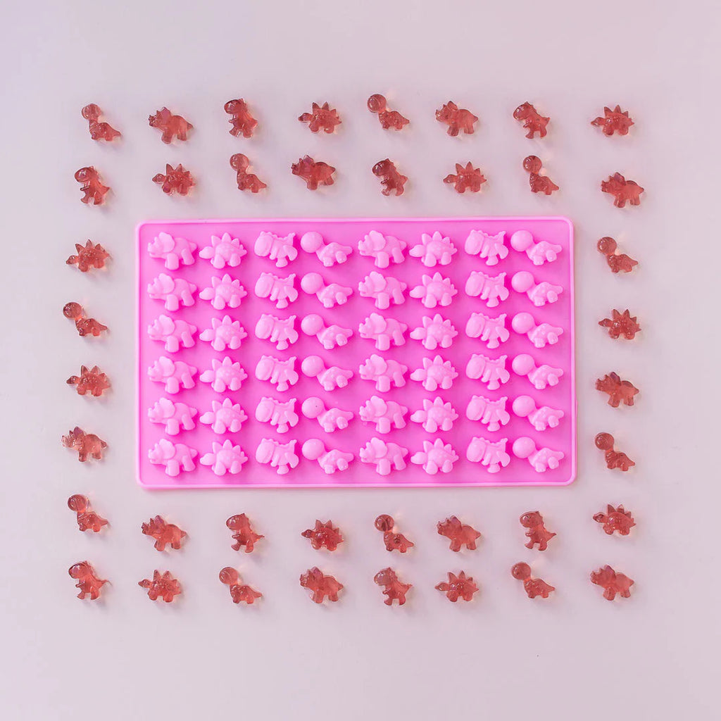 Silikónová forma na gumených dinosauríkov s pipetou  - ružová