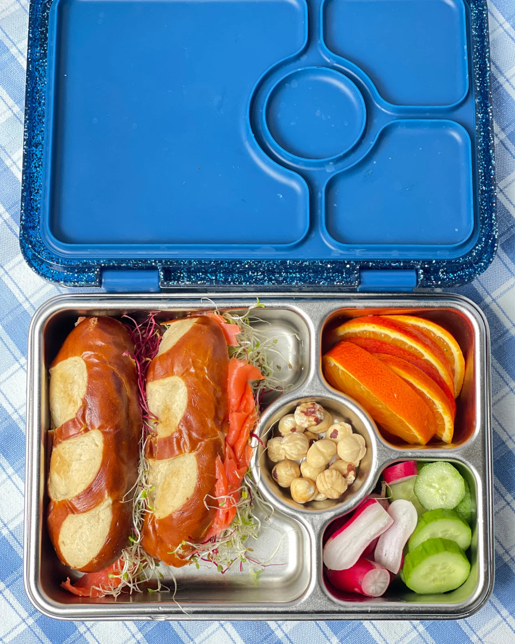 Yumbox Prêt  nerez 4 oddelenia - Modrý súmrak s trblietkami