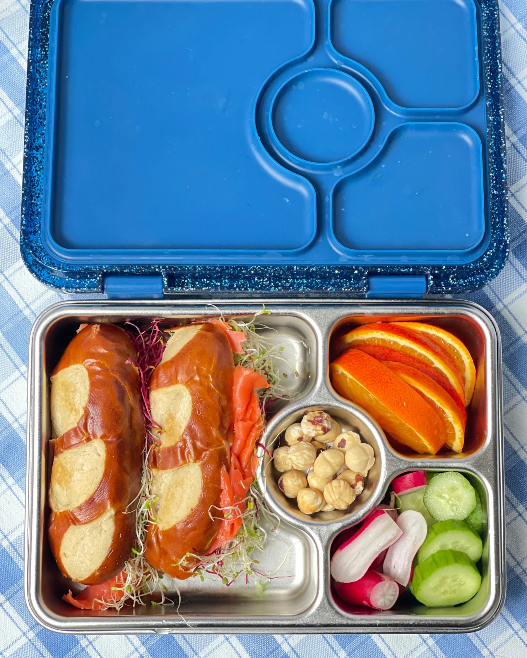 Yumbox Prêt  nerez 4 oddelenia - Modrý súmrak s trblietkami