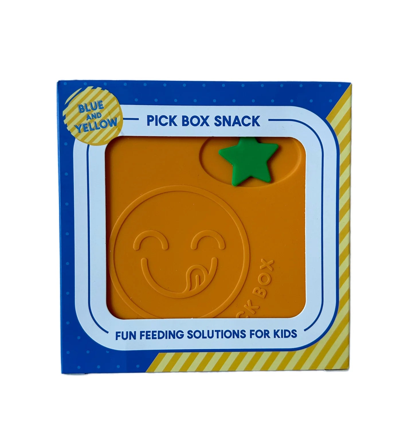 Silikónový Pick Box SNACK - 4 oddelenia - žlto modrý