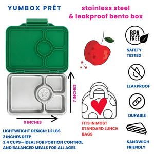 Yumbox Prêt  nerez 4 oddelenia - zelená