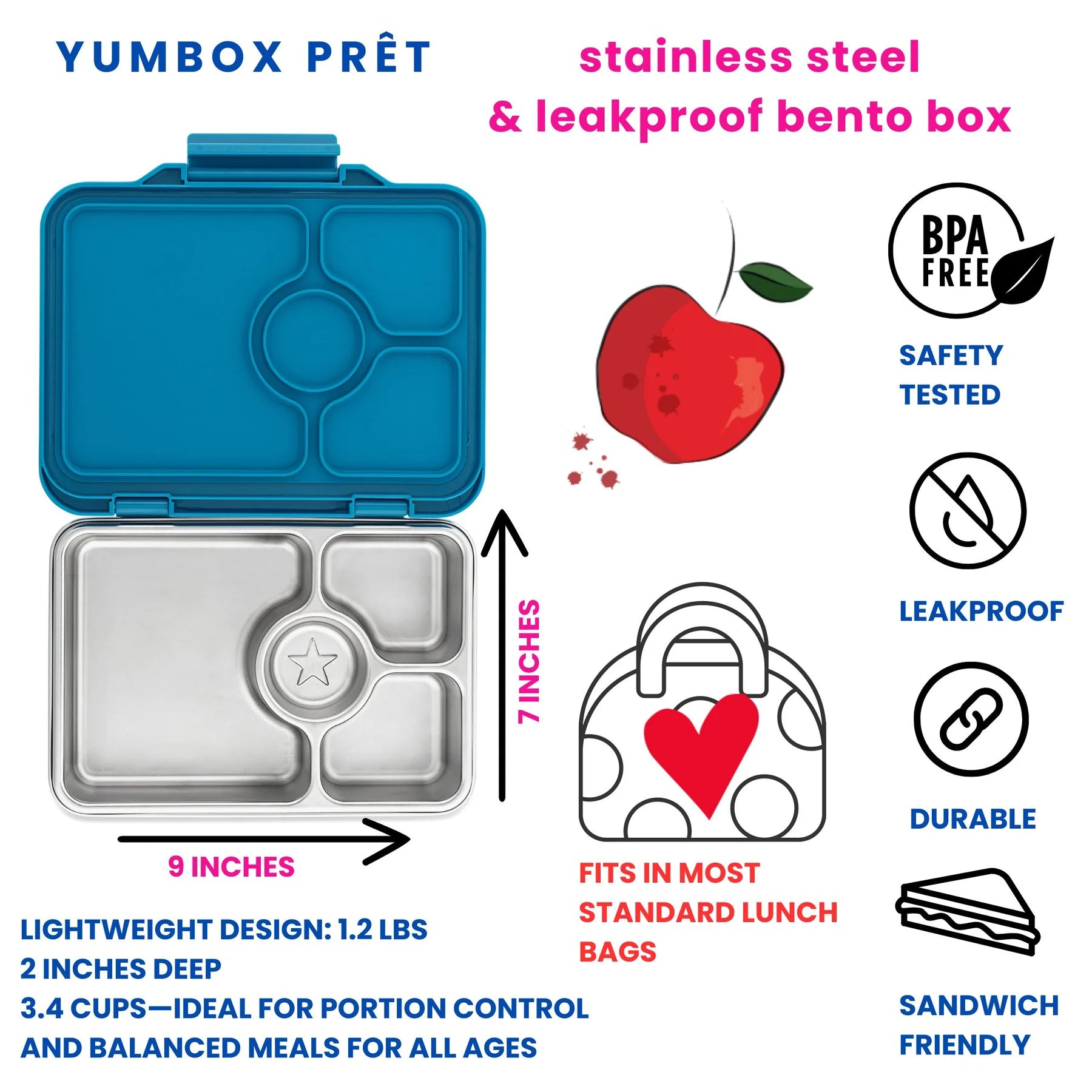 Yumbox Prêt  nerez 4 oddelenia - normandská modrá