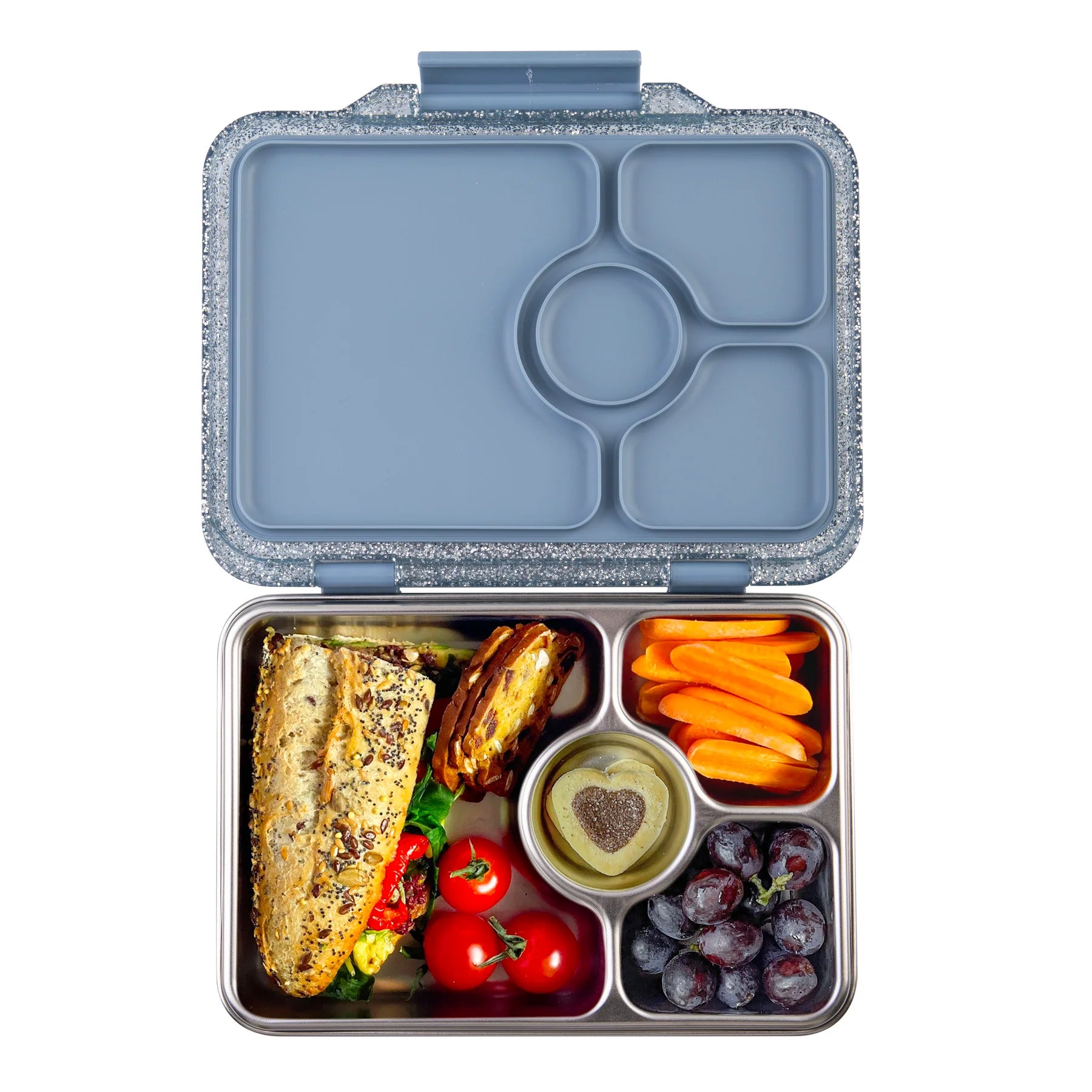 Yumbox Prêt  nerez 4 oddelenia - Parížska modrá s trblietkami