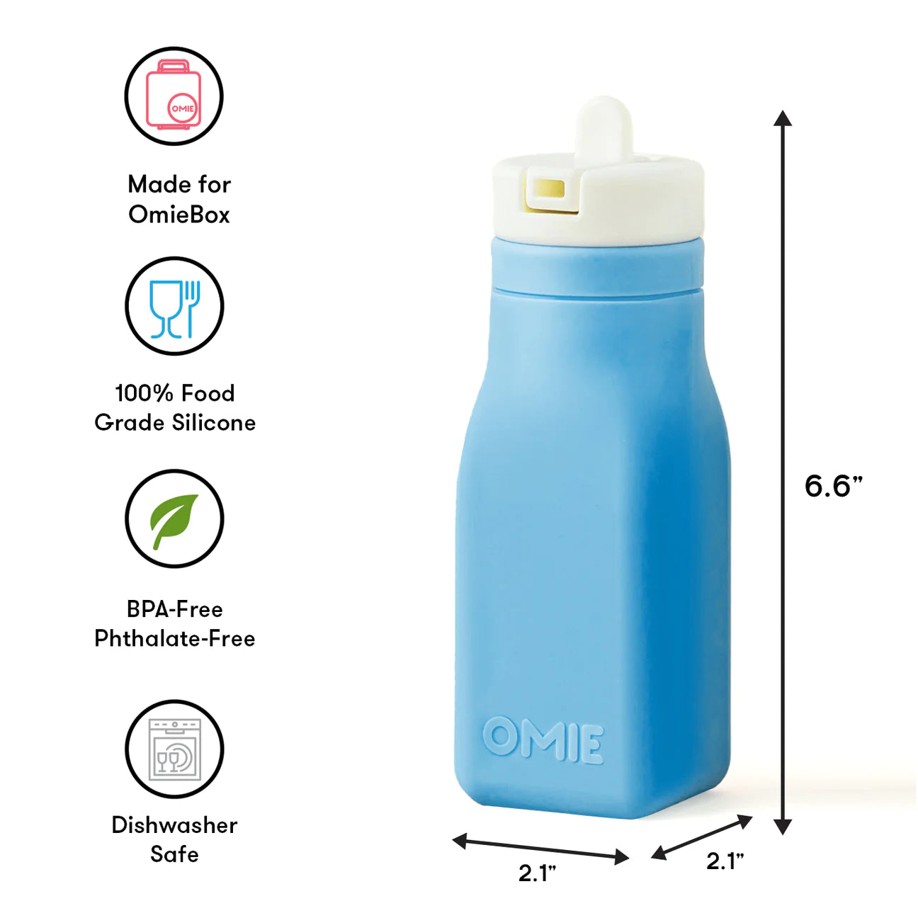 OmieBottle 260ml - silikónová fľaška do OmieBoxu so slamkou - modrá
