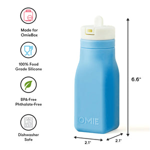 OmieBottle 260ml - silikónová fľaška do OmieBoxu so slamkou - modrá