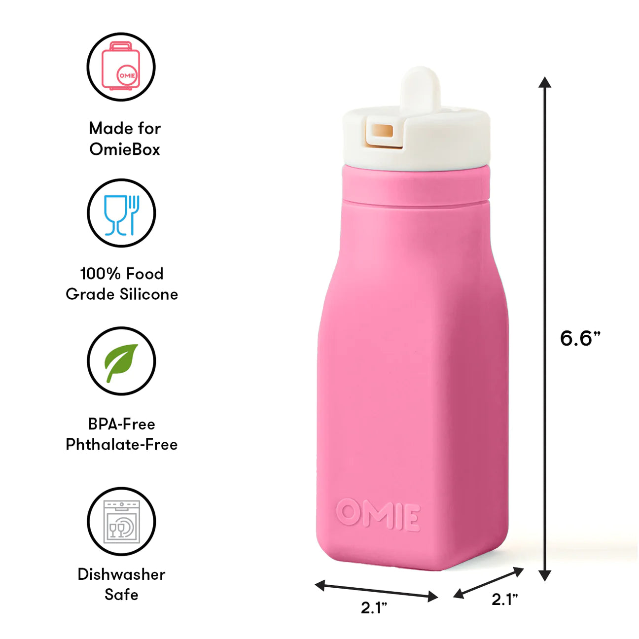 OmieBottle 260ml - silikónová fľaška do OmieBoxu so slamkou - ružová