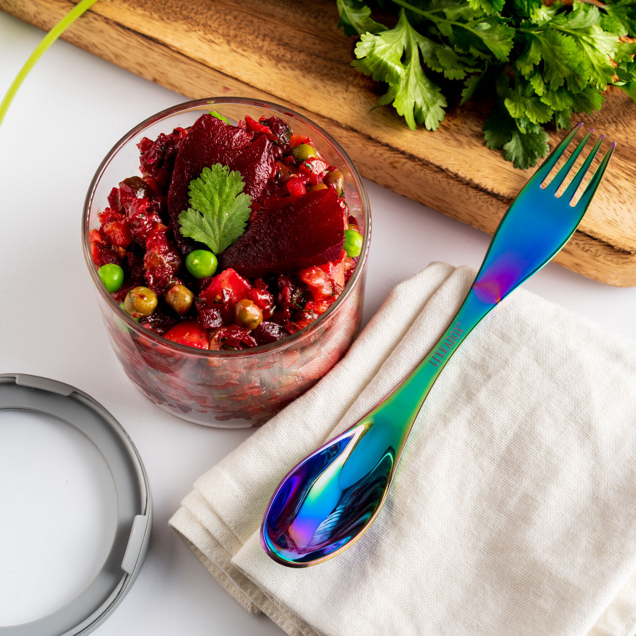 Veľká nerezová vidličko-lyžička dúhová