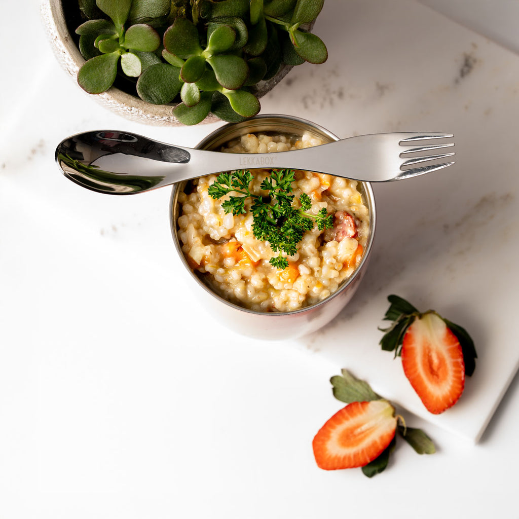 Veľká nerezová vidličko-lyžička strieborná