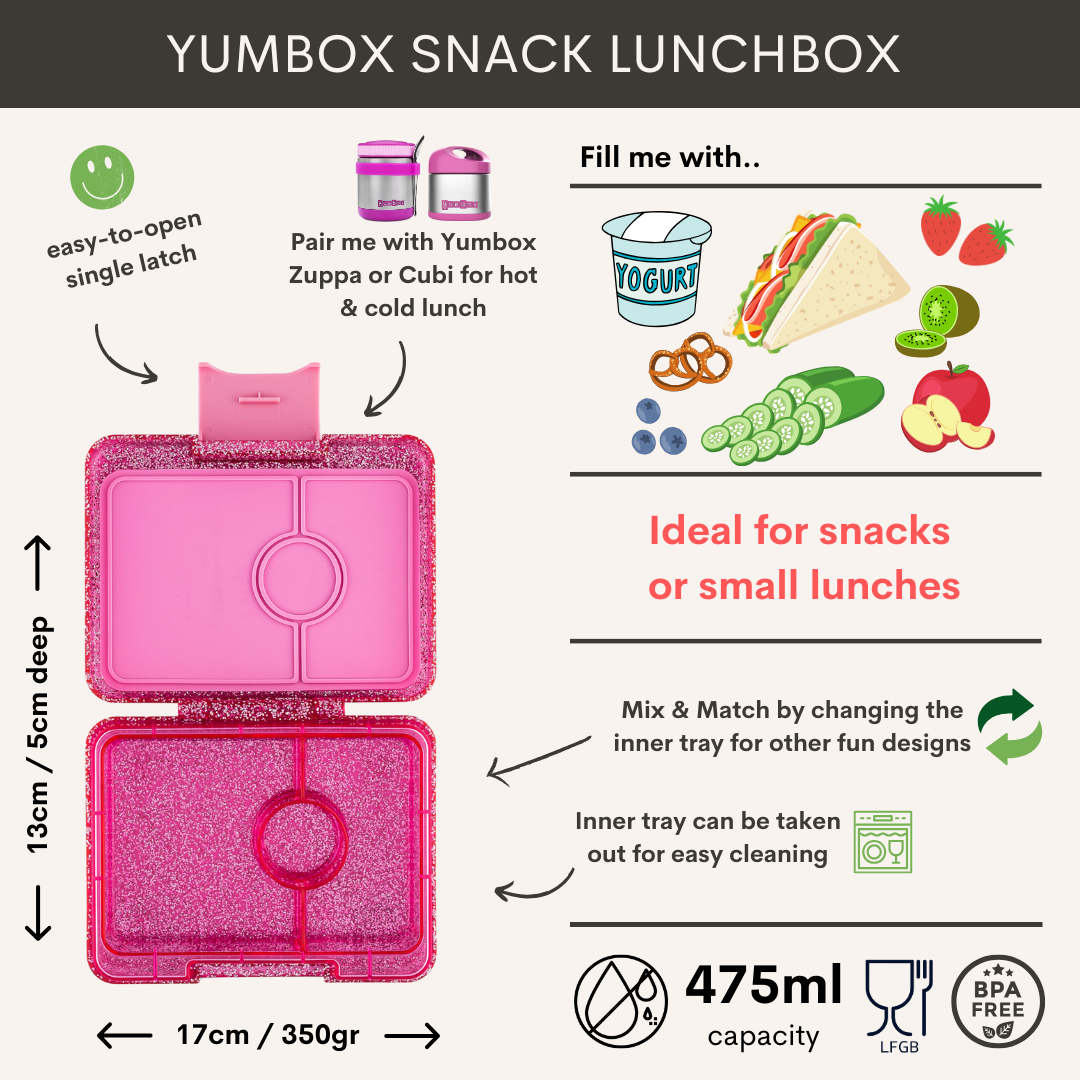 Yumbox Snack 3 oddelenia ružová s trblietkami