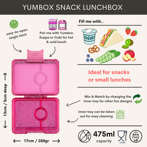 Yumbox Snack 3 oddelenia ružová s trblietkami