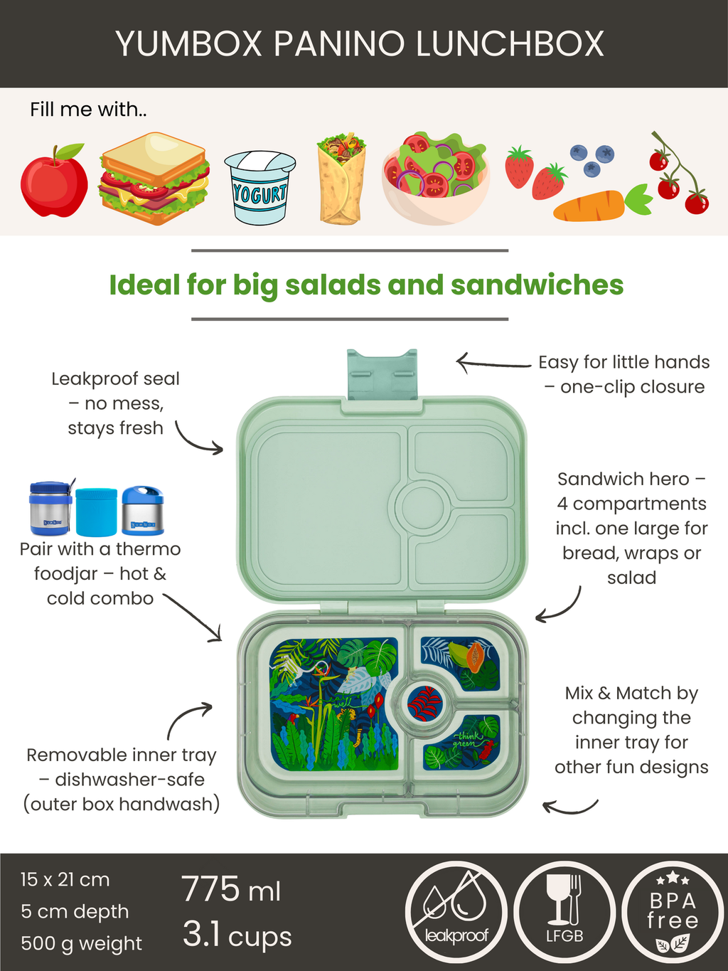 Yumbox Panino 4 oddelenia zelená šalvia