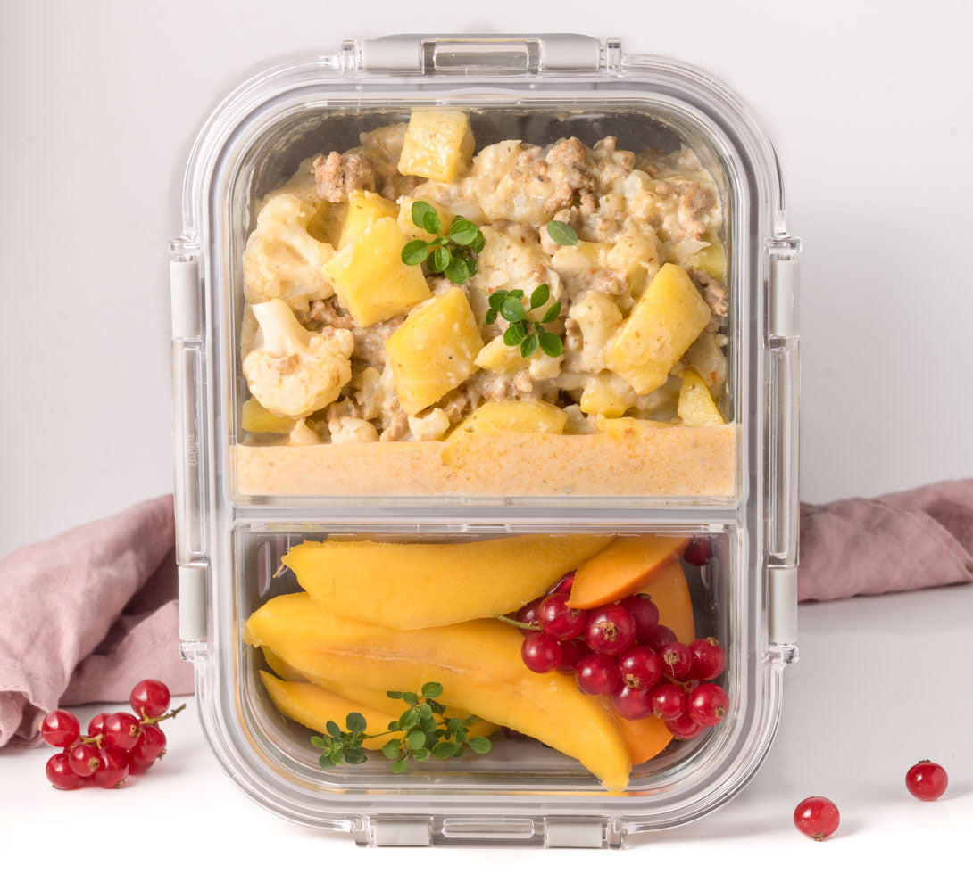 Lekkabox Prep Lunchbox 900ml s dvoma oddeleniami - sklo a silikónový chránič