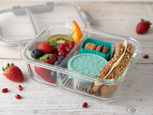 Lekkabox Prep Lunchbox 900ml s dvoma oddeleniami - sklo a silikónový chránič