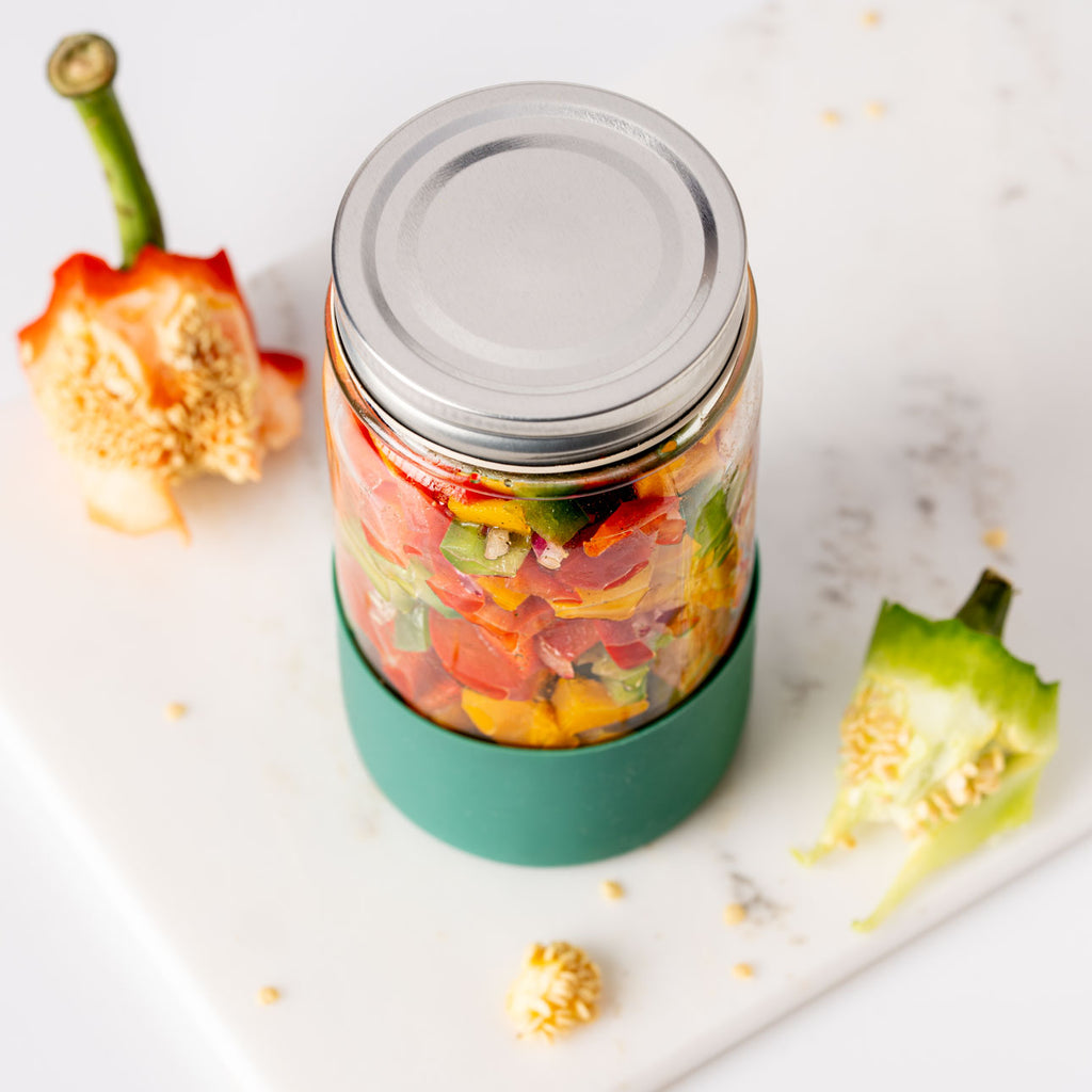 Lekkabox Meal Prep - sklenená nádoba s viečkom so silikónovým chráničom  500ml les