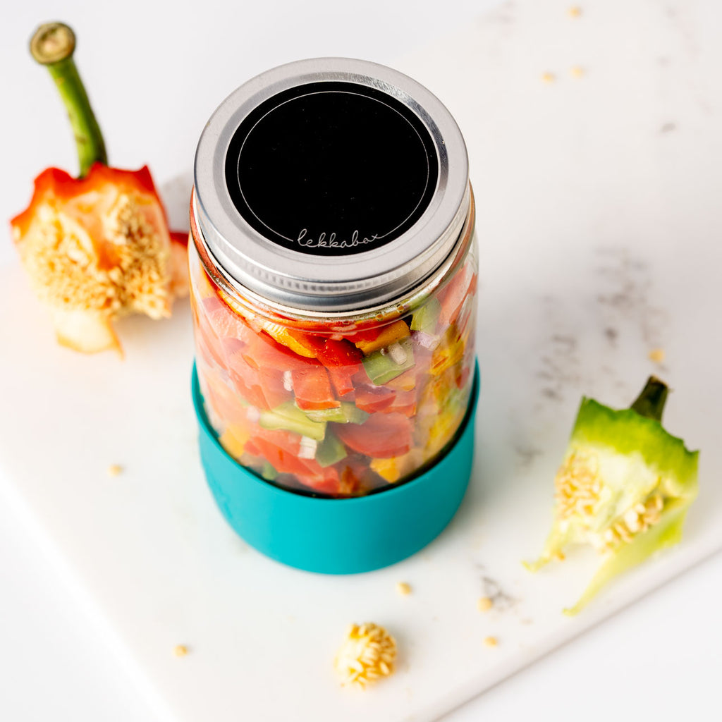 Lekkabox Meal Prep - sklenená nádoba s viečkom so silikónovým chráničom  500ml oceán