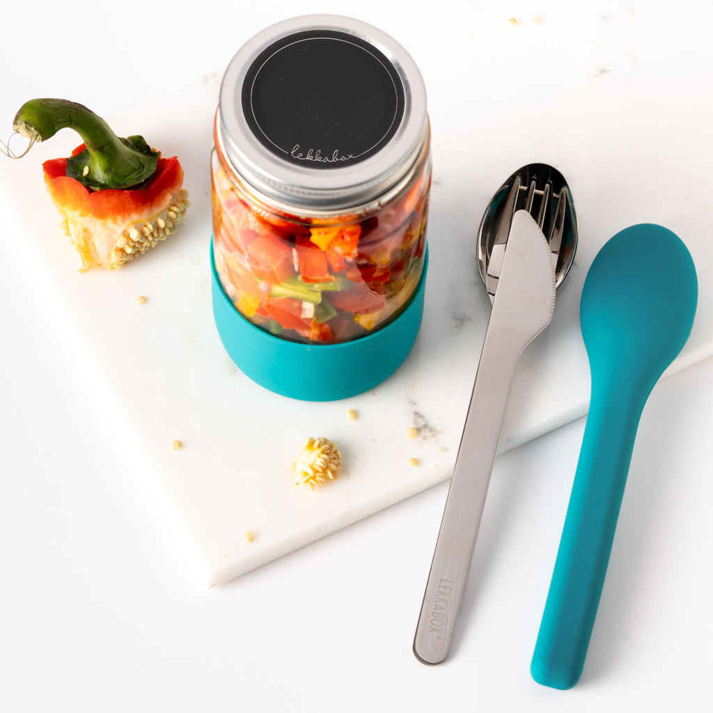 Lekkabox Meal Prep - sklenená nádoba s viečkom so silikónovým chráničom  500ml oceán