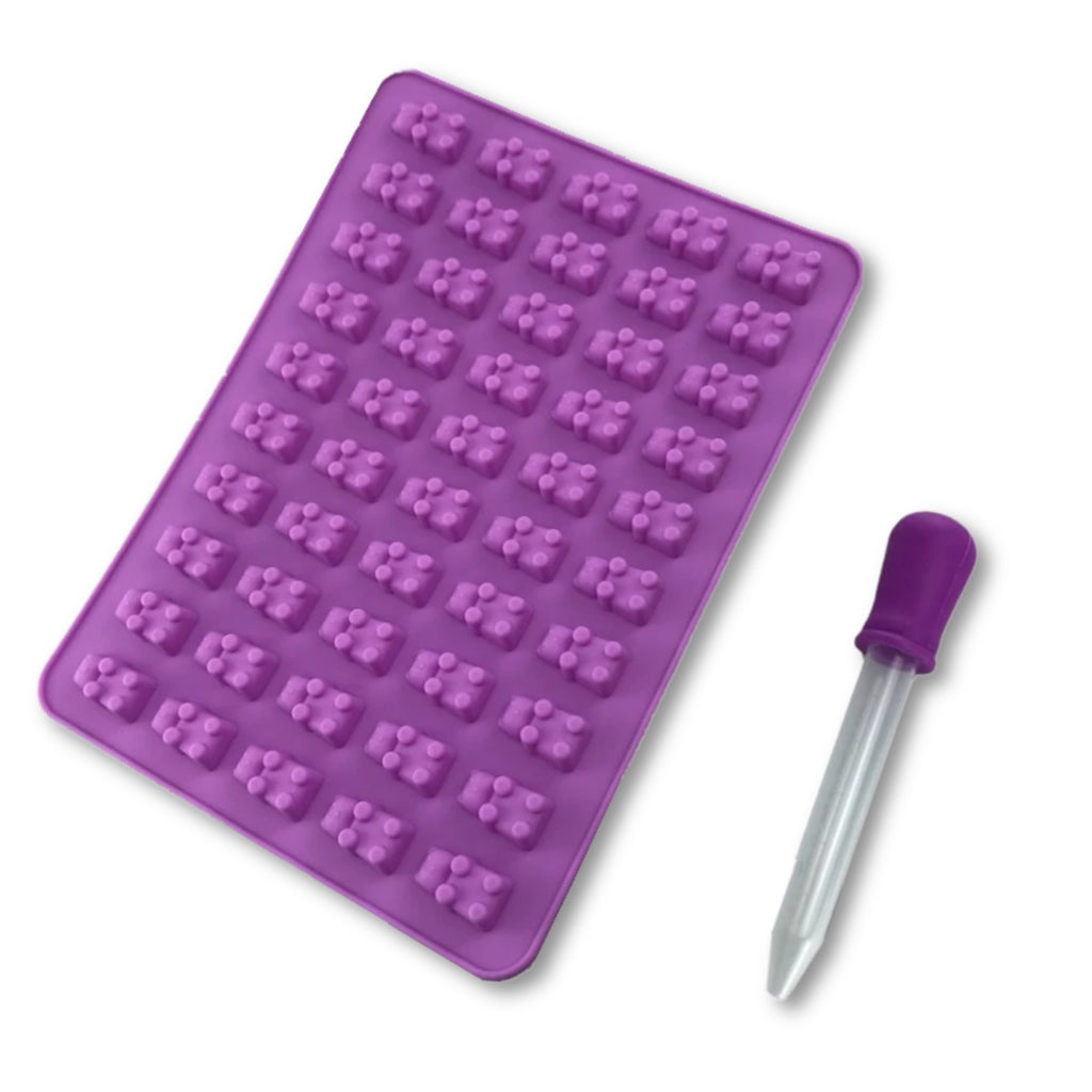 Silikónová forma na gumových medvedíkov s pipetou - fialová