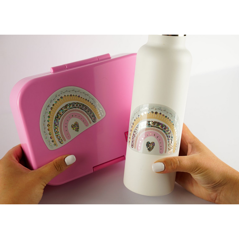 Trblietavá vodeodolná nálepka Dúha