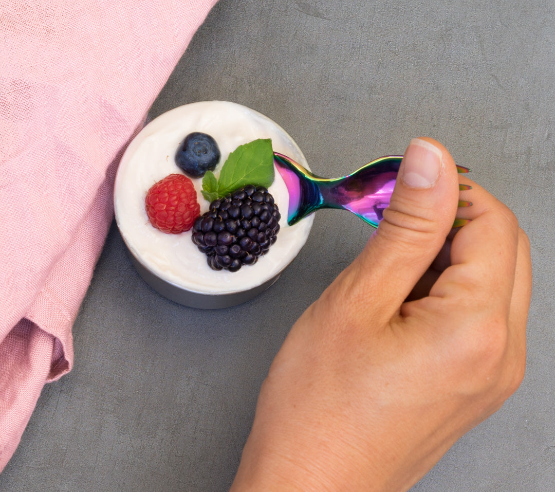 Mini nerezová vidličko-lyžička dúhová